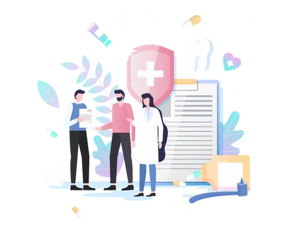 Dentist giving suggestion through dental report to patient Illustration