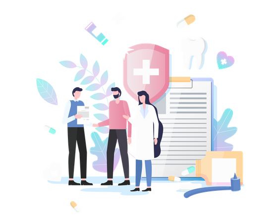 Dentist giving suggestion through dental report to patient  일러스트레이션