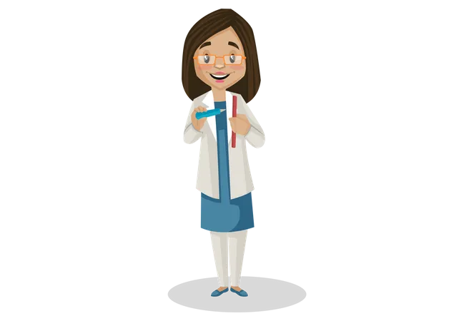 Dentist holding pen in her hand  Illustration