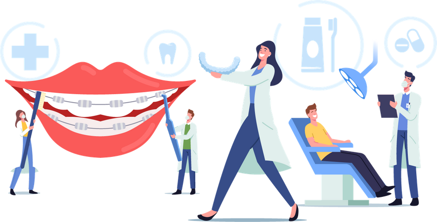 Dentist Install Dental Braces  Illustration