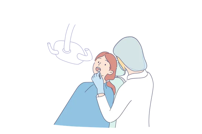 Dentist is checking patients teeth  イラスト