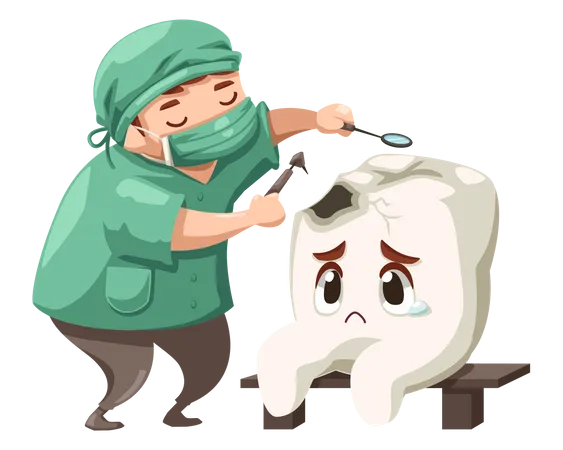 Dentist repairing tooth decay  Illustration