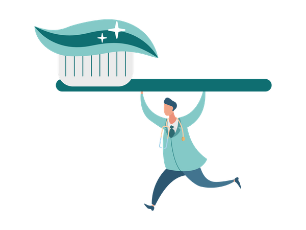 Dentist running with toothbrush  Illustration