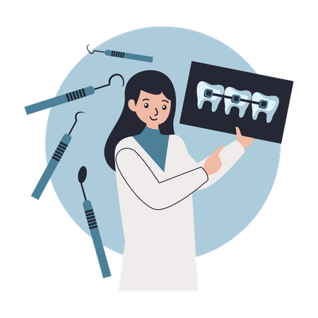 Dentist showing dental braces  Illustration