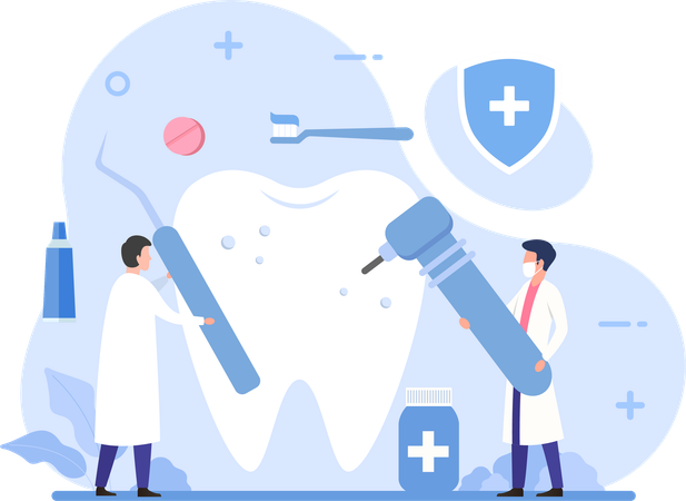 Dentist team examine tooth  Illustration