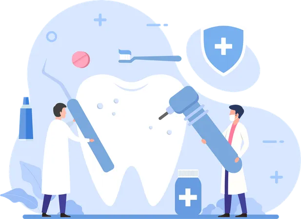 Dentist team examine tooth  Illustration
