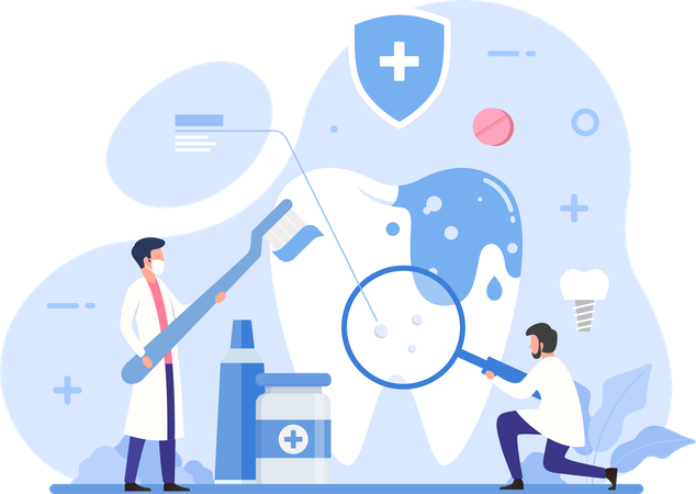 Dentist team research about tooth infection  Illustration