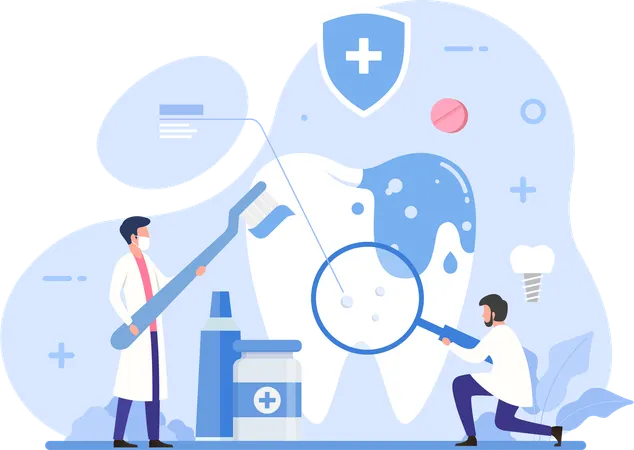 Dentist team research about tooth infection  Illustration
