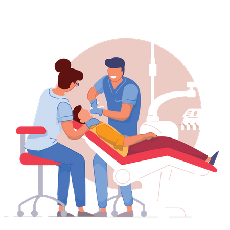 Dentist treating a patient Illustration