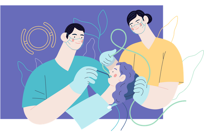 Dentist treating a patient  일러스트레이션