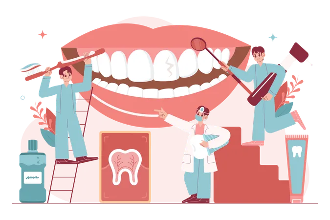 Dentist treating client's teeth  Illustration