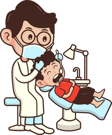 Dentist treating patient's teeth  Illustration