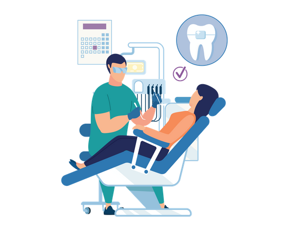 Dentist treating the patient in the dental clinic  Illustration