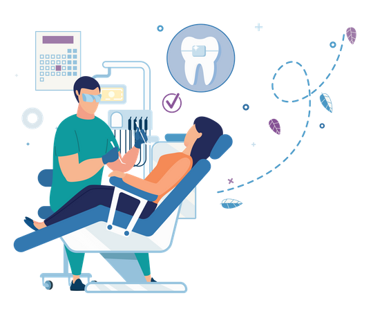 Dentist treating the patient in the dental clinic  Illustration