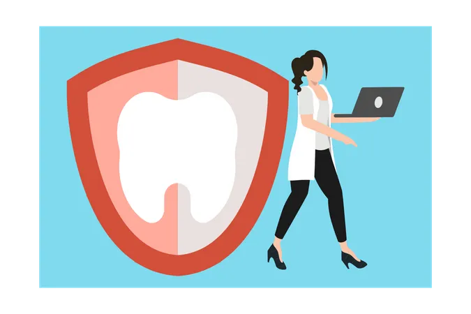 Dentist walking with laptop  Illustration