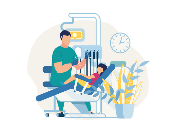 Dentist with dental tools checking teeth  Illustration