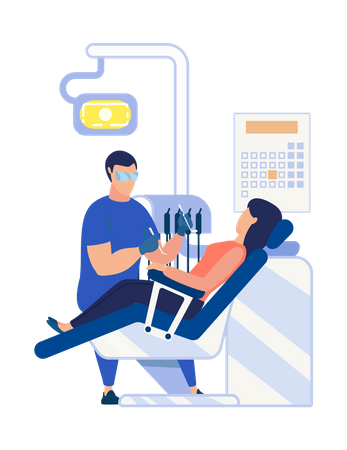 Dentist with dental tools checking teeth  Illustration