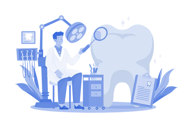 Dentist working at workplace  Illustration