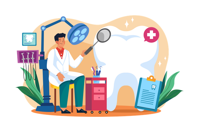 Dentist working at workplace  Illustration
