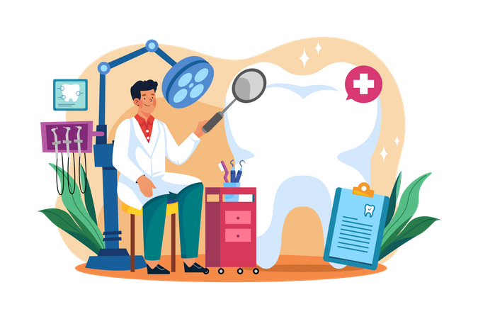 Dentist working at workplace  Illustration