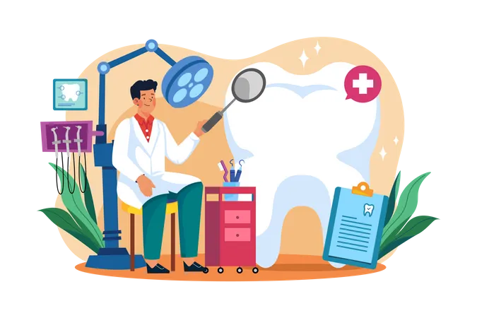 Dentist working at workplace  Illustration