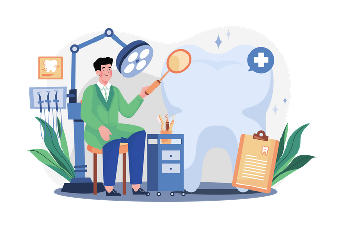 Dentist working at workplace  Illustration