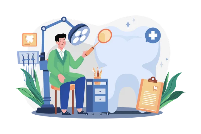 Dentist working at workplace  Illustration