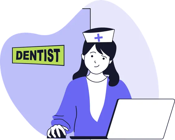 Dentist working in clinic  Illustration