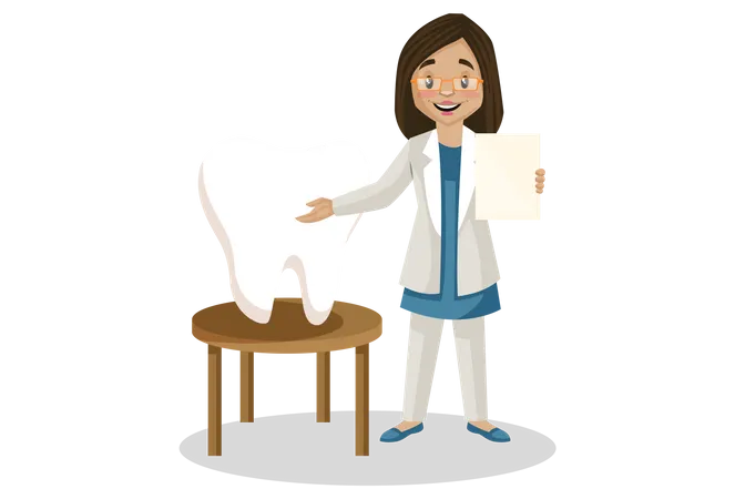 Mujer dentista analizando los dientes  Ilustración