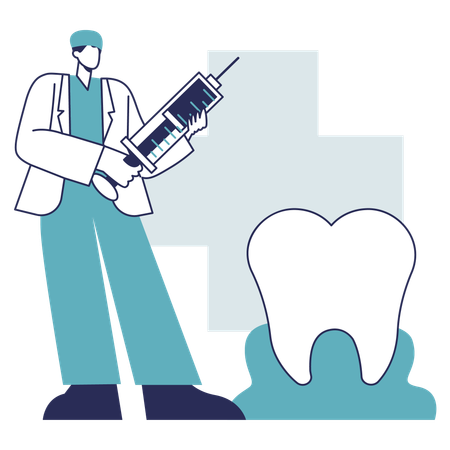 Dentista dando injeção de anestesia  Ilustração