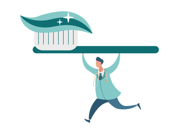 Dentista correndo com escova de dentes  Ilustração