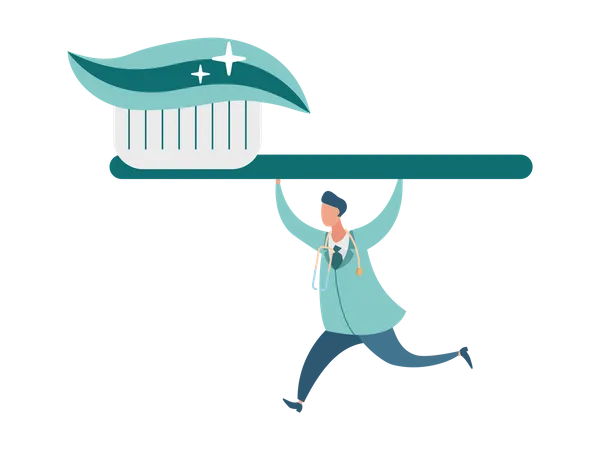 Dentista correndo com escova de dentes  Ilustração