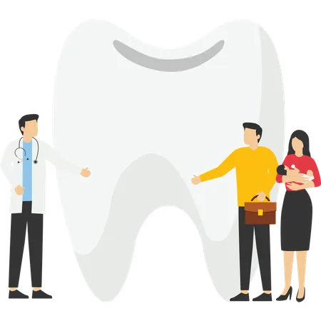 Dentista dando consulta à família  Ilustração