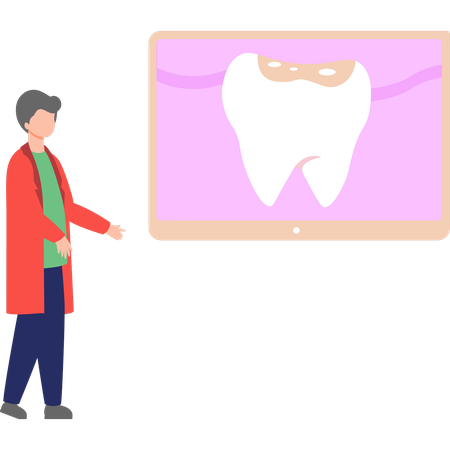 Dentista está explicando sobre o dente  Ilustração