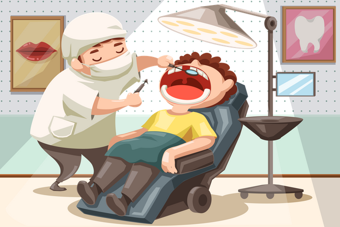 Dentista examinando os dentes dos pacientes  Ilustração