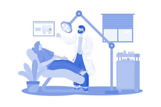 Dentista examinando um paciente  Ilustração