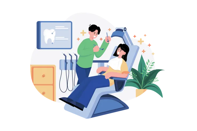 Dentista examinando um paciente  Ilustração