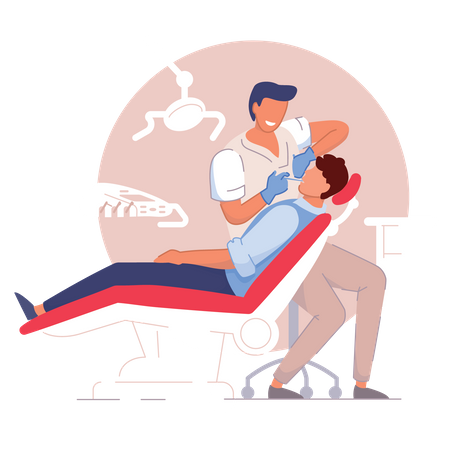 Dentista fazendo check-up do paciente  Ilustração