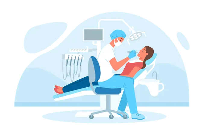 Dentista fazendo check-up do paciente  Ilustração