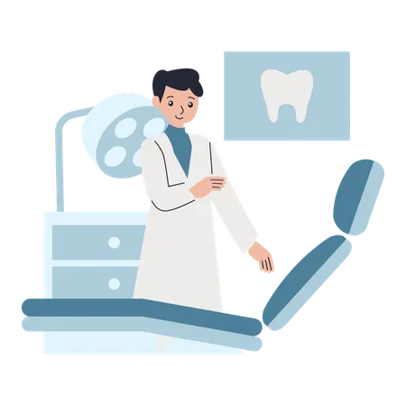 Dentista fazendo limpeza dos dentes  Ilustração