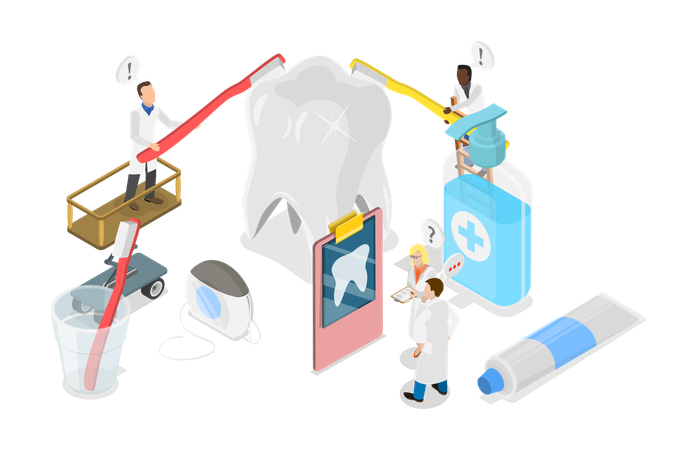 Dentista fazendo tratamento de dentes  Ilustração