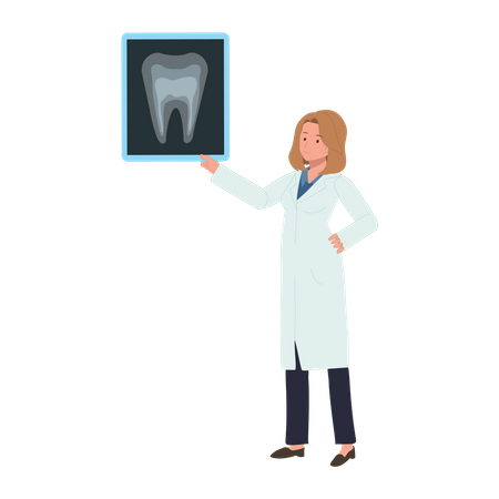 Dentista feminina com relatório de raio-x dentário  Ilustração