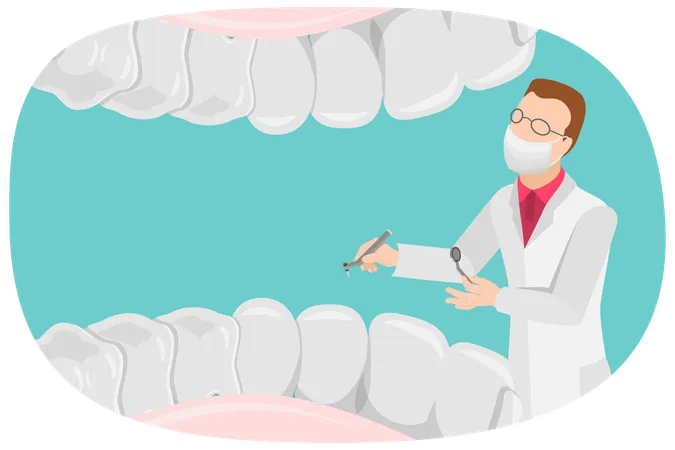 Dentista haciendo examen de dientes  Ilustración