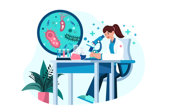 Dentista haciendo investigación en laboratorio  Ilustración