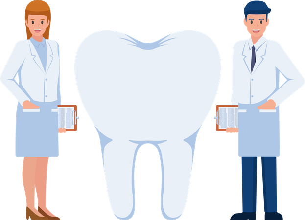 Dentista masculino e feminino dando sugestão  Ilustração