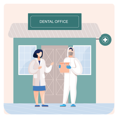Dentista masculino e feminino no hospital  Ilustração