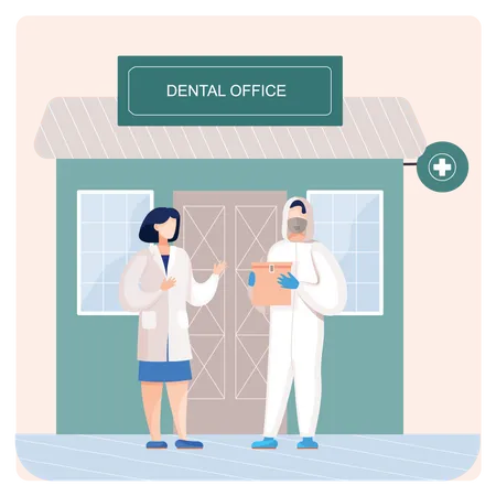 Dentista masculino y femenino en el hospital  Ilustración