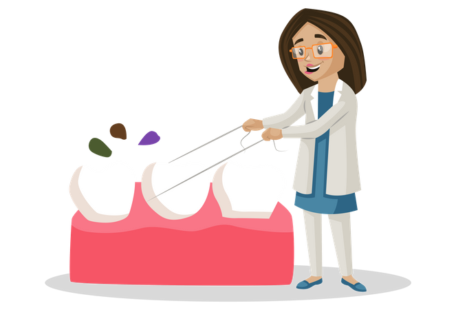 Dentista limpando dente  Ilustração