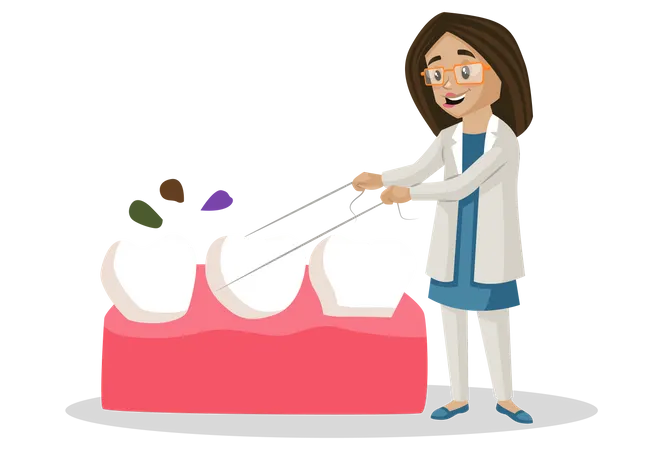 Dentista limpando dente  Ilustração