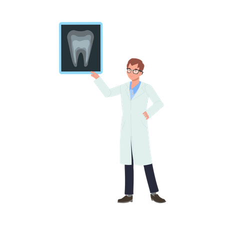 Dentista masculino con informe de rayos X dentales  Ilustración